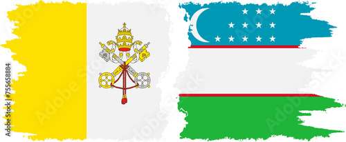 Uzbekistan and Vatican grunge flags connection vector