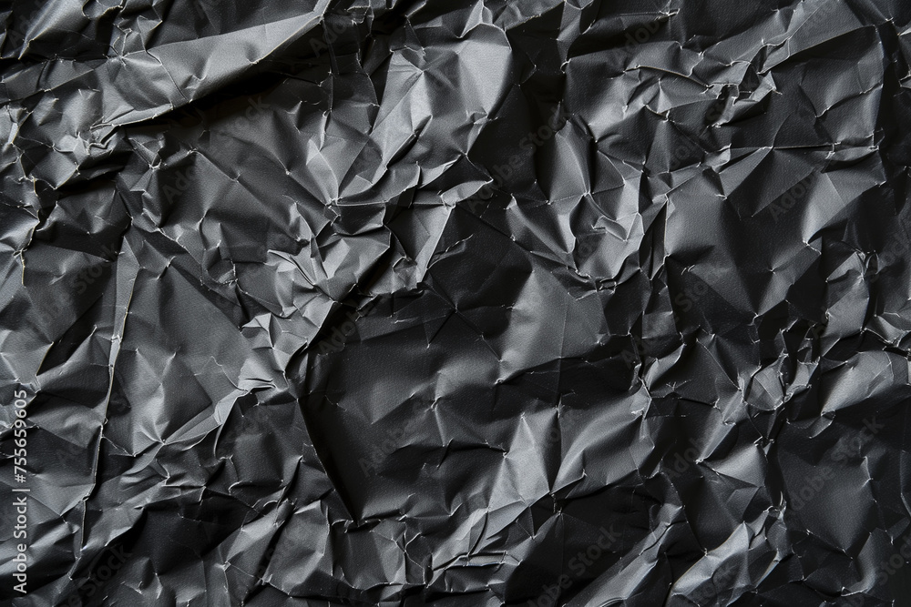 illustration of black crumpled paper texture background. Created with Generative AI