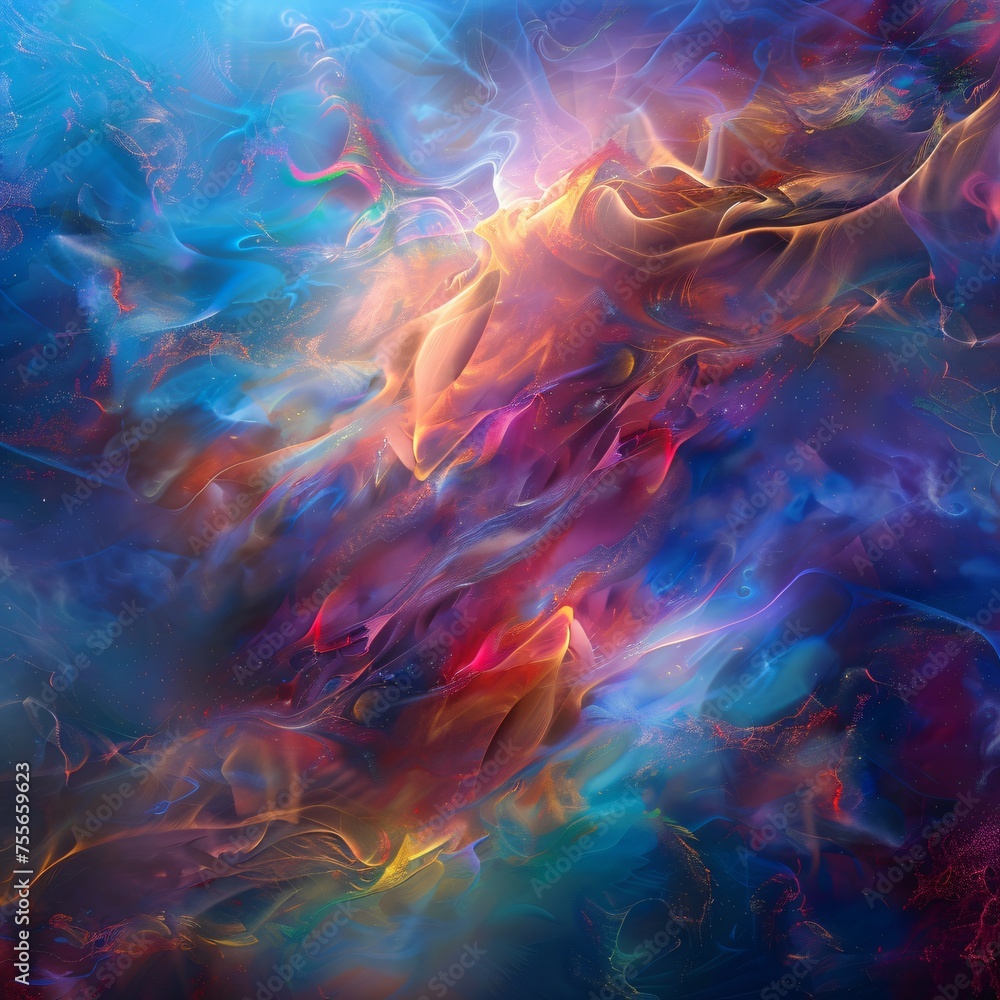 A dreamscape rendered in abstract colors where dream elements float freely in a space defined by emotion rather than physics