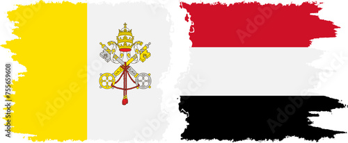 Yemen and Vatican grunge flags connection vector