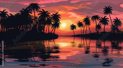 Paisagem colorida por do sol tropical - Ilustração photo