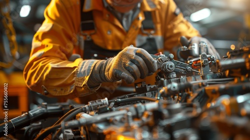 Expert auto mechanic s skilled hands at work in a professional car repair service