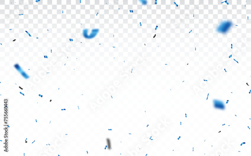 Blue confetti and ribbon, isolated on transparent background