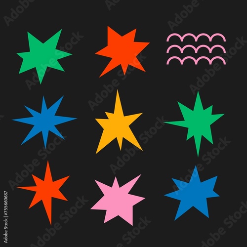 Flat geometric shape colorful retro clipart set vector wallpaper design background
