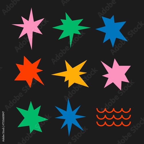 Flat geometric shape colorful retro clipart set vector wallpaper design background