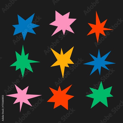 Flat geometric shape colorful retro clipart set vector wallpaper design background