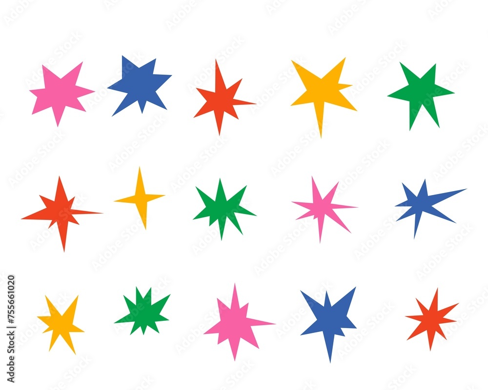 Obraz premium Flat geometric shape colorful retro clipart set vector wallpaper design background