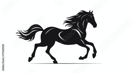 Rearing up graceful black silhouette horse. Raster 