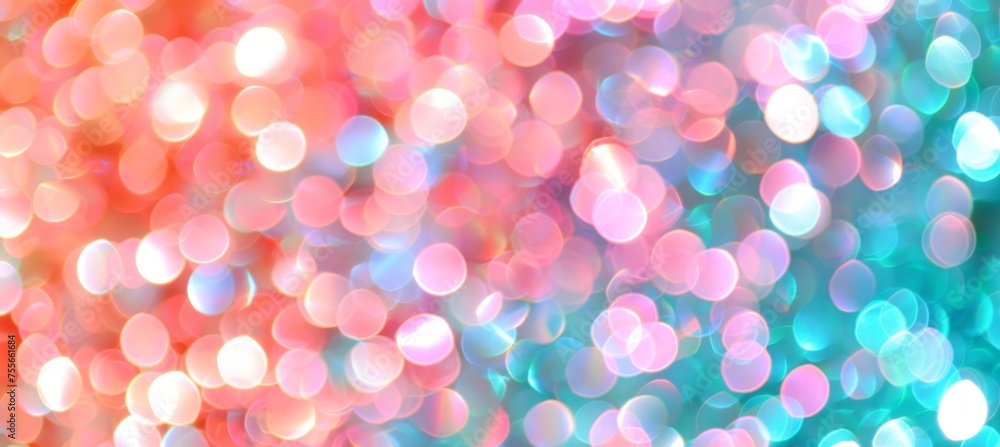 Delicate abstract bokeh background in mint green, peach orange, and white silver colors