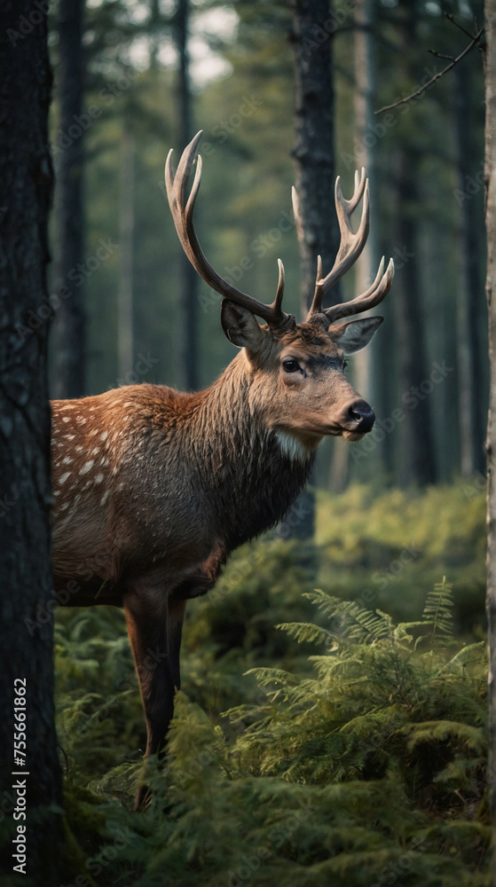 Deer Standing in Middle of Forest Deer Standing in Middle of Forest