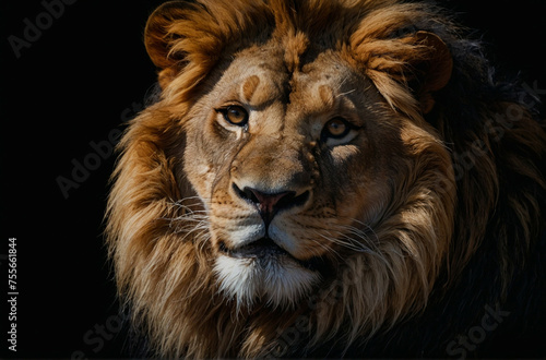 Close-up of a Lions Face on Black Background