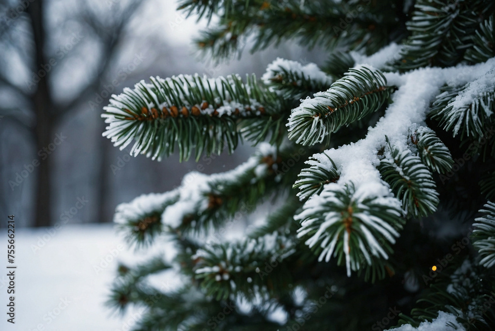 Close Up of Pine Tree With Snow