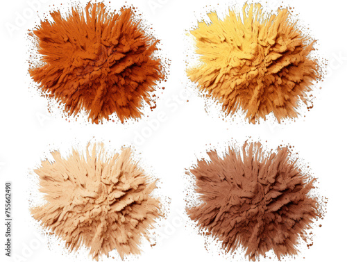 Set of brown paint color powder festival explosion burst isolated on transparent background, transparency image, removed background