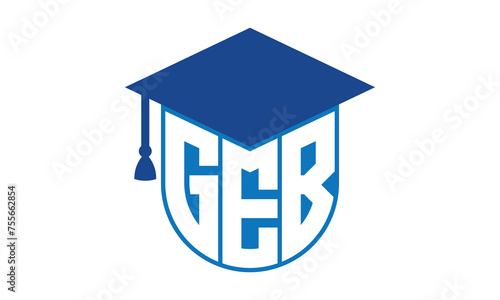 GEB initial letter academic logo design vector template. school college logo, university logo, graduation cap logo, institute logo, educational logo, library logo, teaching logo, book shop, varsity	
