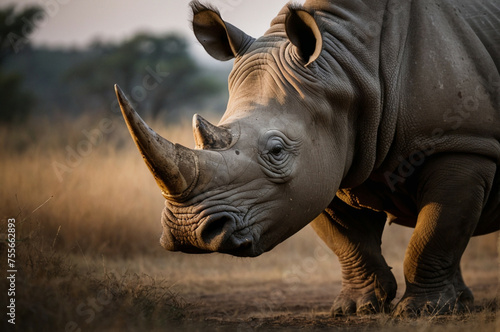 Close Up of a Rhinoceros in a Field