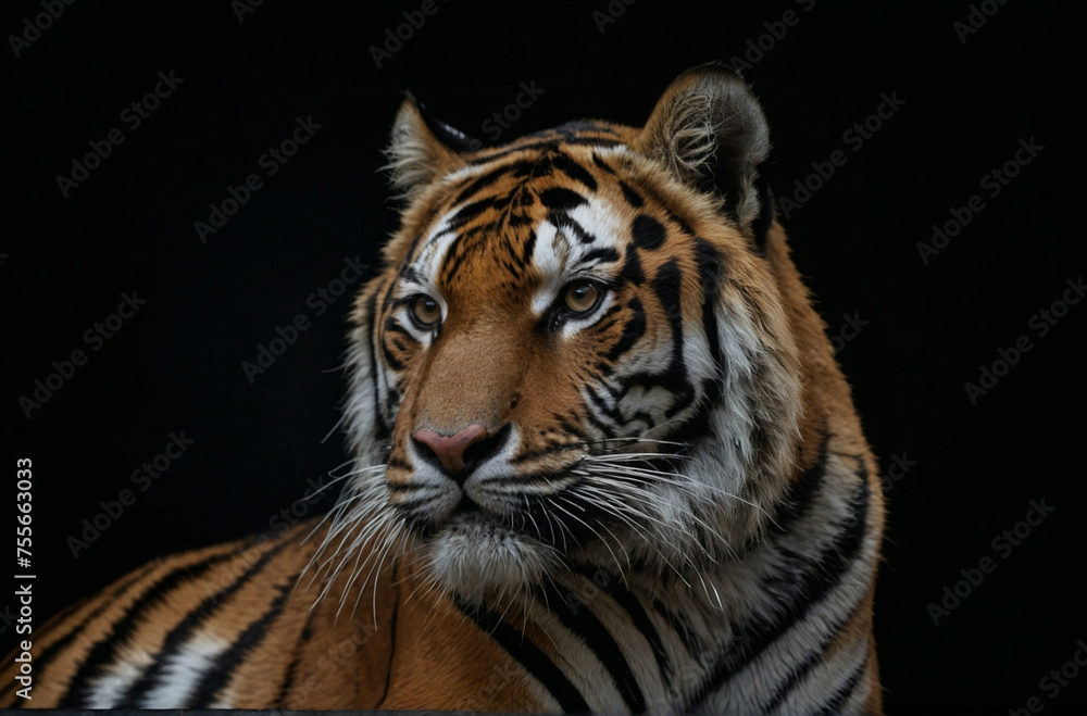 Close Up of a Tiger on a Black Background