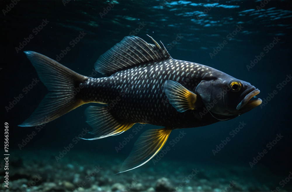 Large Black Fish Swimming in the Ocean Large Black Fish Swimming in the Ocean