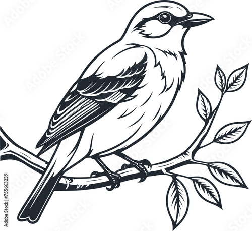Bird on a tree branch, vector illustration