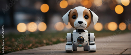 Small Robot Dog with bokeh background