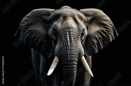 Elephant With Tusks Standing in the Dark