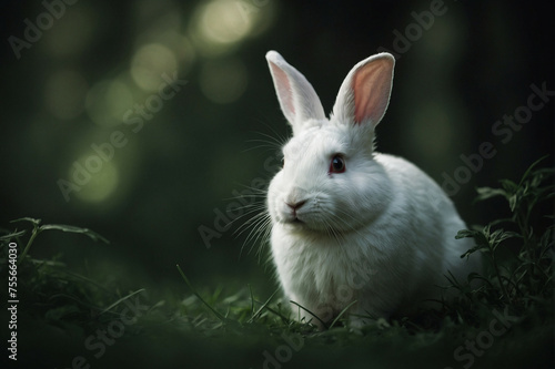 White Rabbit Sitting in Grass