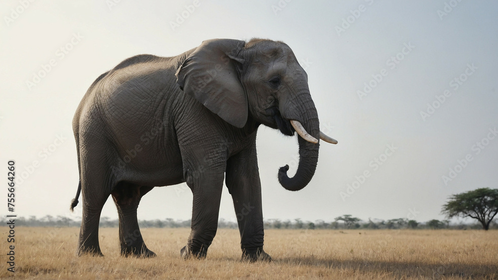 Obraz premium Large Elephant Standing in Dry Grass Field