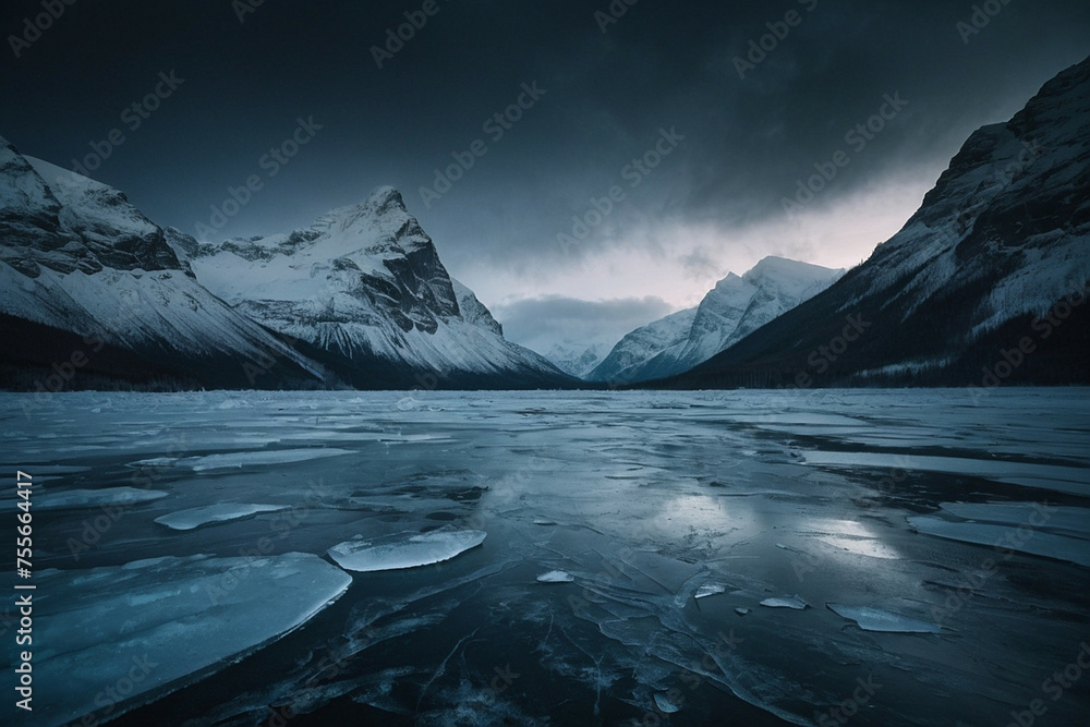 Frozen Lake and Mountains Landscape