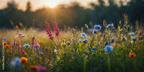 Field of Wildflowers at Sunset © @uniturehd