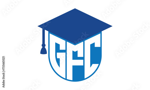 GFC initial letter academic logo design vector template. school college logo, university logo, graduation cap logo, institute logo, educational logo, library logo, teaching logo, book shop, varsity	
 photo