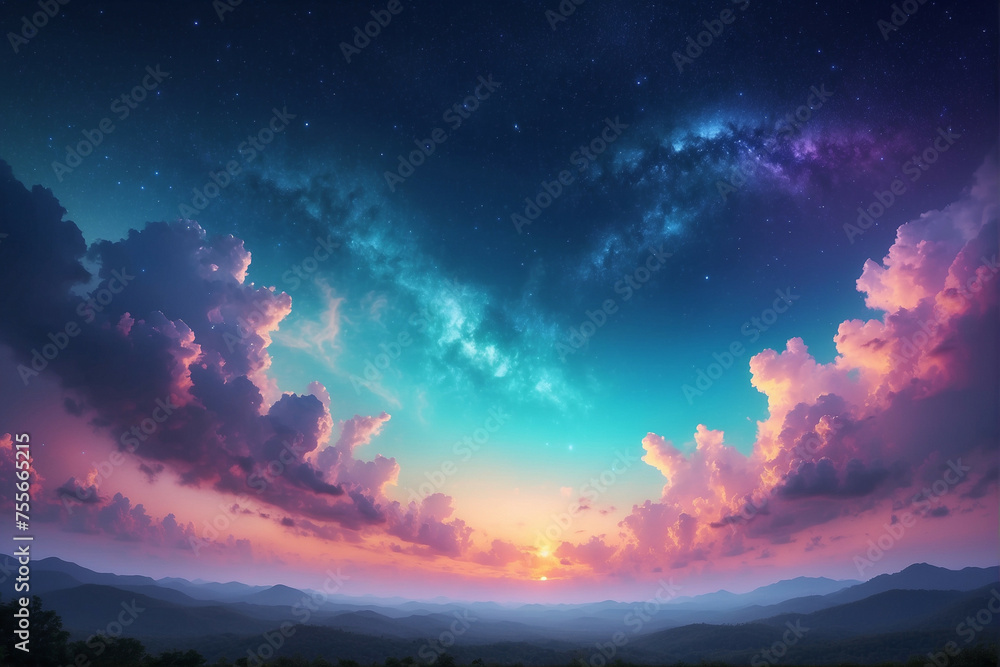 Fototapeta premium Colorful Sky Filled With Clouds and Stars