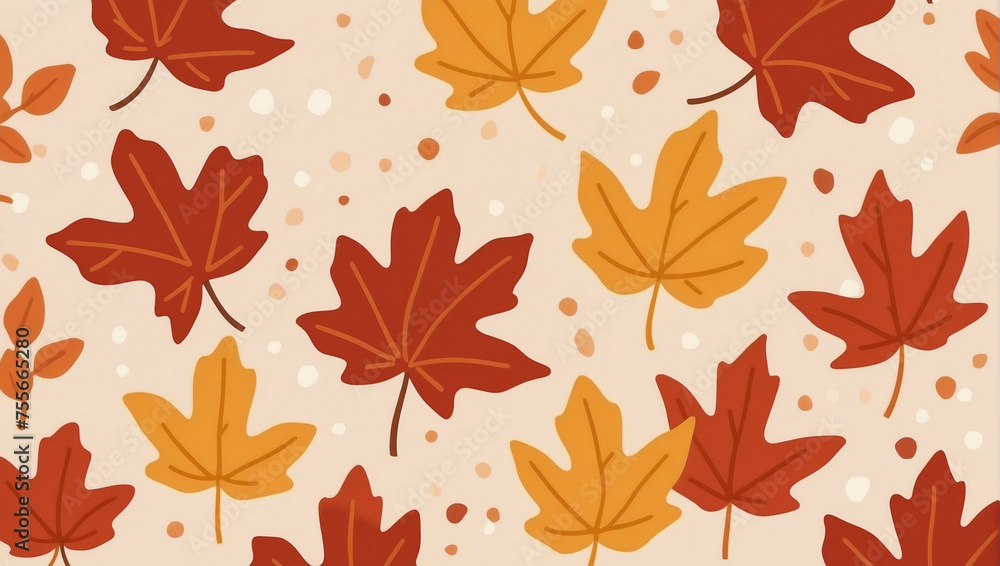 Red and Yellow Leaves Pattern on White Background