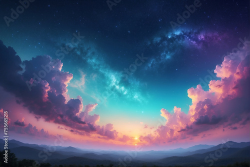 Colorful Sky Filled With Clouds and Stars © @uniturehd