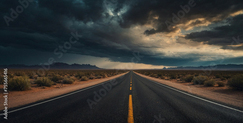 Empty asphalt road in Barren Desert © @uniturehd