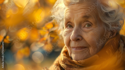an elderly woman in autumn