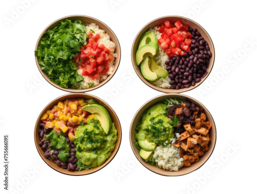 burrito bowl collection set isolated on transparent background, transparency image, removed background