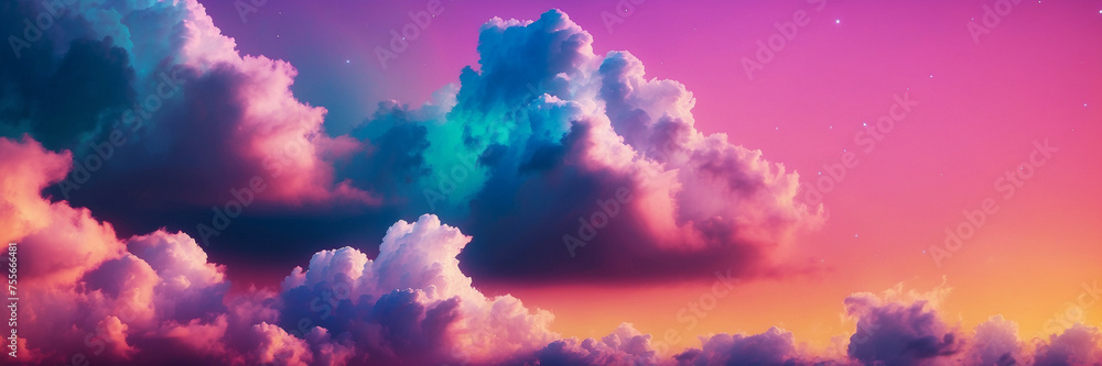 Colorful Sky With Gradient Hues and Fluffy Clouds - obrazy, fototapety, plakaty 
