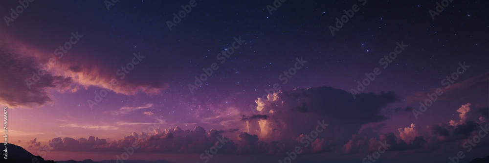 Purple Sky Filled With Clouds and Stars