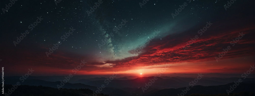 Red Sky With Stars and Clouds