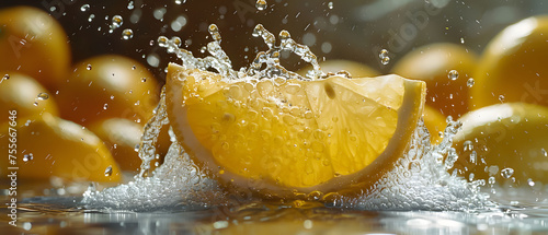 Surreal Lemon Juice Waterfall Splash with Delicate Fruit