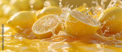 Surreal Lemon Juice Waterfall Splash with Delicate Fruit photo