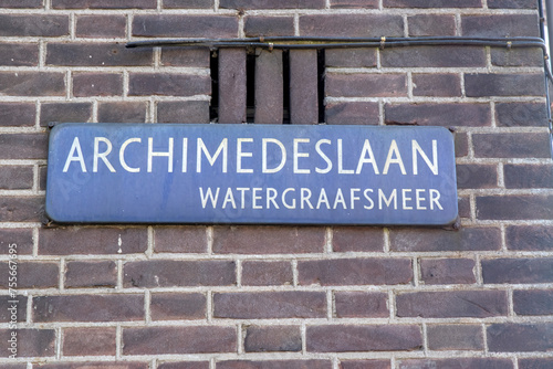 Street Sign Archimedeslaan At Amsterdam The Netherlands 7-3-2024 © Robertvt