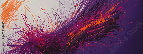 Abstract Purple Gradient With Dynamic Orange and Black Strokes