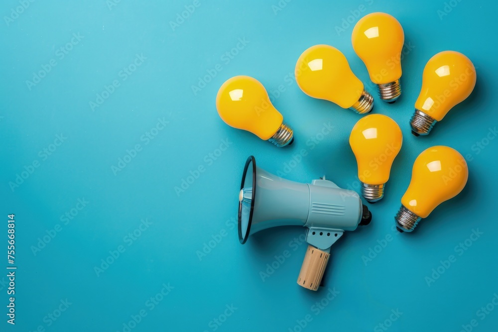 Light bulb and megaphone, idea, communication and advertisement concept.