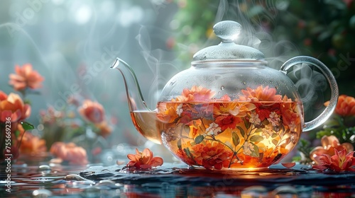 teapot with flower tea