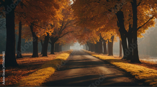 Tree-Lined Road in Autumn