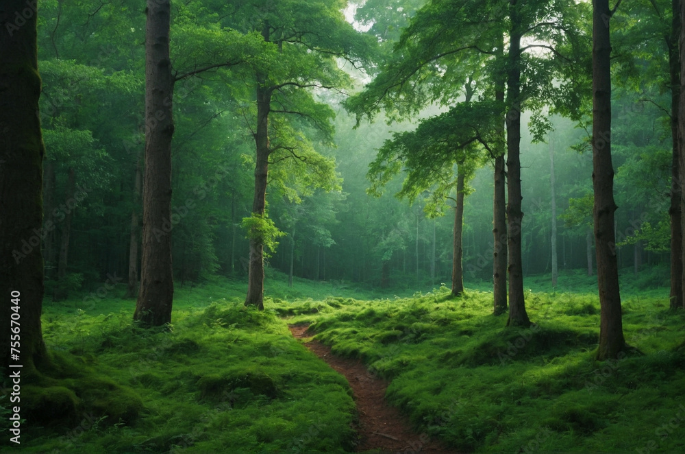 Obraz premium Dense Green Forest Filled With Trees