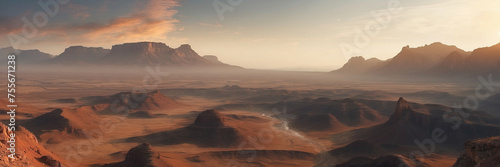 Otherworldly Desert Landscape With Mountain Range