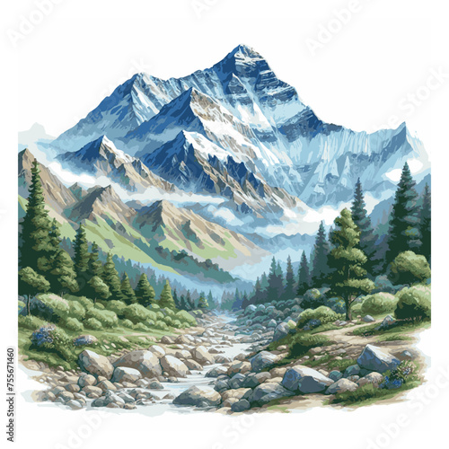 watercolor of  Kilimanjaro mountain isolated on white background