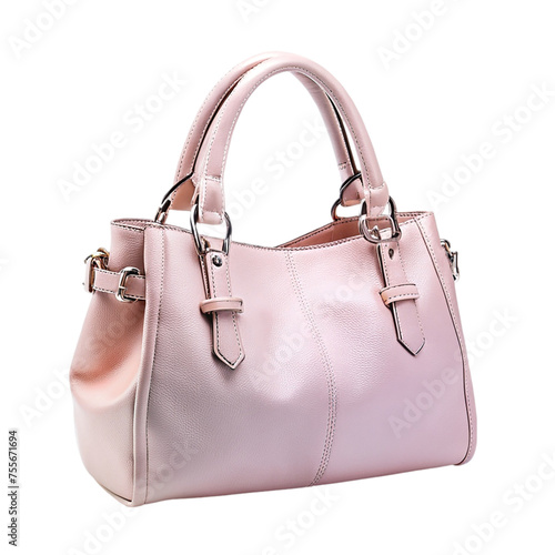 Beige pink leather bag isolated on transparent background.