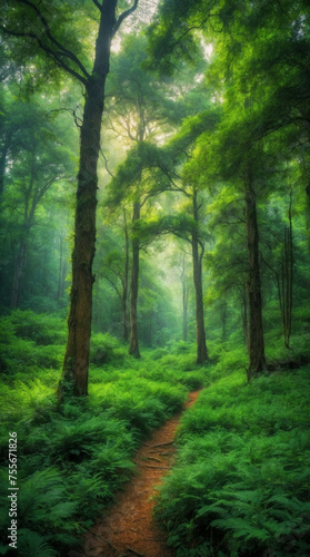 Path Through Lush Green Forest © @uniturehd
